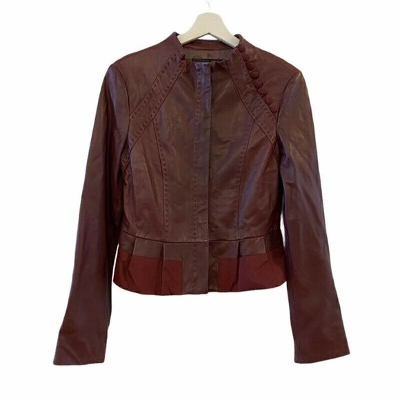 BCBGMAXAZRIA Leather Jacket Coat Purple Peplum Small - Picture 1 of 12
